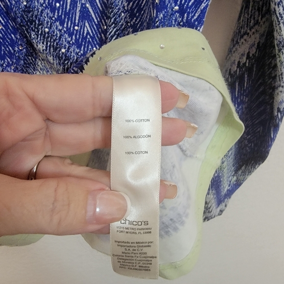 Chico's Blue and White V-Neck Embellished Chevron Sweater - Picture 4 of 5